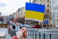 The flag of Ukraine is blue and yellow, holding a girl in the square. The state flag of Ukraine.