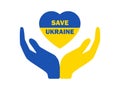 Flag of Ukraine in heart shape and praying hands icon Save Ukraine Royalty Free Stock Photo