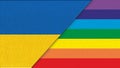 Flag of Ukraine and LGBT- 3D illustration. flag of sexual diversity