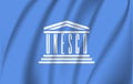 3D Flag of the UNESCO. Close Up