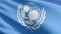 Flag of UNICEF, The United Nations Children`s Fund, agency responsible for providing humanitarian and developmental aid to