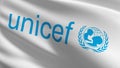 Flag of UNICEF, The United Nations Children`s Fund, agency responsible for providing humanitarian and developmental aid to