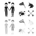 Flag, unicorn symbol, arrows with heart.Gay set collection icons in black,monochrom style vector symbol stock