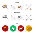 Flag, unicorn symbol, arrows with heart.Gay set collection icons in cartoon,flat,monochrome style vector symbol stock
