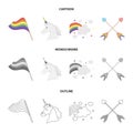 Flag, unicorn symbol, arrows with heart.Gay set collection icons in cartoon,outline,monochrome style vector symbol stock