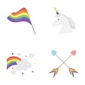 Flag, unicorn symbol, arrows with heart.Gay set collection icons in cartoon style vector symbol stock illustration web.