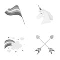 Flag, unicorn symbol, arrows with heart.Gay set collection icons in monochrome style vector symbol stock illustration