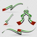 Flag of United Arab Emirates. 2nd of December. Set of realistic wavy ribbons in colors of UAE flag on transparent