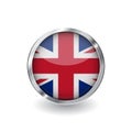 Flag of united kingdom, button with metal frame and shadow. united kingdom flag vector icon, badge with glossy effect and metallic Royalty Free Stock Photo