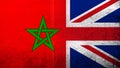 National flag of United Kingdom Great Britain Union Jack with The Kingdom of Morocco National flag. Grunge background Royalty Free Stock Photo