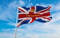 flag of United Kingdom Lord Lieutenant at cloudy sky background on sunset, panoramic view. united kingdom of great Britain,