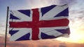 Flag of United Kingdom waving in the wind against deep beautiful sky. 3d illustration Royalty Free Stock Photo