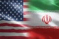 Flag of United States of America against Iran - indicates partnership, agreement, relationship, military and conflict