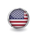 Flag of united states of america, button with metal frame and shadow. USA flag vector icon, badge with glossy effect and metallic Royalty Free Stock Photo