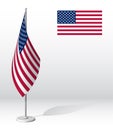 Flag of United States of America on flagpole for registration of solemn event, meeting foreign guests. National independence day Royalty Free Stock Photo