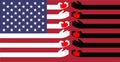 Flag of the united states Black and white stripes with hands sending hearts to each other Royalty Free Stock Photo