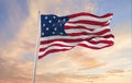 flag of United States 1777-1795 at cloudy sky background on sunset. Patriotic concept about state. Flag day. 3d illustration