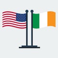 Flag Of United States And Ireland.Flag Stand. Vector Illustration