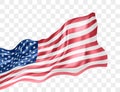 Flag of the United States waving in the wind. Shiny Silk USA flag with pleats. Wavy USA flag illustration. American Flag isolated Royalty Free Stock Photo