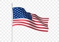 Flag of the United States waving in the wind. US flag on a metal flagpole. Wavy USA flag illustration. American flag isolated on Royalty Free Stock Photo