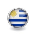 Flag of uruguay, button with metal frame and shadow. uruguay flag vector icon, badge with glossy effect and metallic border. Reali