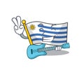 Flag uruguay cartoon with in with guitar character
