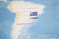 The Flag of uruguay in the world map Royalty Free Stock Photo
