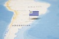The Flag of uruguay in the world map Royalty Free Stock Photo