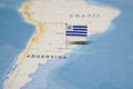 The Flag of uruguay in the world map Royalty Free Stock Photo