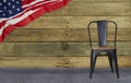 flag of the USA with black steel chair wall wood, American National Day Royalty Free Stock Photo
