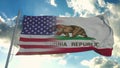 Flag of USA and California state. USA and California Mixed Flag waving in wind. 3d rendering Royalty Free Stock Photo