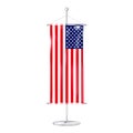 Flag of USA on metal pole stand isolated on white background realistic vector. Hanging US American flag