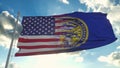 Flag of USA and Nebraska state. USA and Nebraska Mixed Flag waving in wind. 3d rendering Royalty Free Stock Photo