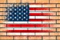 Flag of USA. Flag painted on a brick wall. Brick background. Copy space. Textured background Royalty Free Stock Photo