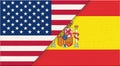 Flag of USA and Spain. American and Spanish flags on fabric texture