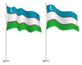 Flag of uzbekistan on flagpole waving in wind. Holiday design element. Checkpoint for map symbols. Isolated vector on white