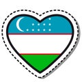 Flag Uzbekistan heart sticker on white background. Vintage vector love badge. Template design element. National day.