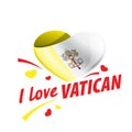 Flag of the Vatican in the shape of a heart and the inscription I love Vatican. Vector illustration Royalty Free Stock Photo