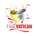 Flag of the Vatican in the shape of a heart and the inscription I love Vatican. Vector illustration Royalty Free Stock Photo