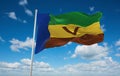 flag of Venda 1973 1994, africa at cloudy sky background, panoramic view. flag representing extinct country,ethnic group or