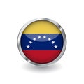 Flag of venezuela, button with metal frame and shadow. venezuela flag vector icon, badge with glossy effect and metallic border. R