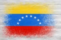 Flag of Venezuela. Flag painted on a white plastered brick wall. Brick background. Copy space. Textured background