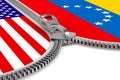 Flag Venezuela and USA and zipper. 3D illustration