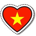 Flag Vietnam heart sticker on white background. Vintage vector love badge. Template design element. National day.