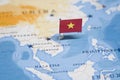 The Flag of vietnam in the world map Royalty Free Stock Photo