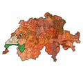 flag of Waadt canton on map of switzerland Royalty Free Stock Photo