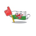 Flag wales Scroll mascot cartoon style with Foam finger