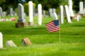 Flag waving in the cemetery during memorial day Royalty Free Stock Photo