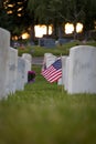 Flag waving at Military cemetery on Memorial Day Royalty Free Stock Photo