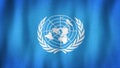 UN flag waving in the wind. Closeup of realistic United Nations flag with highly detailed fabric texture